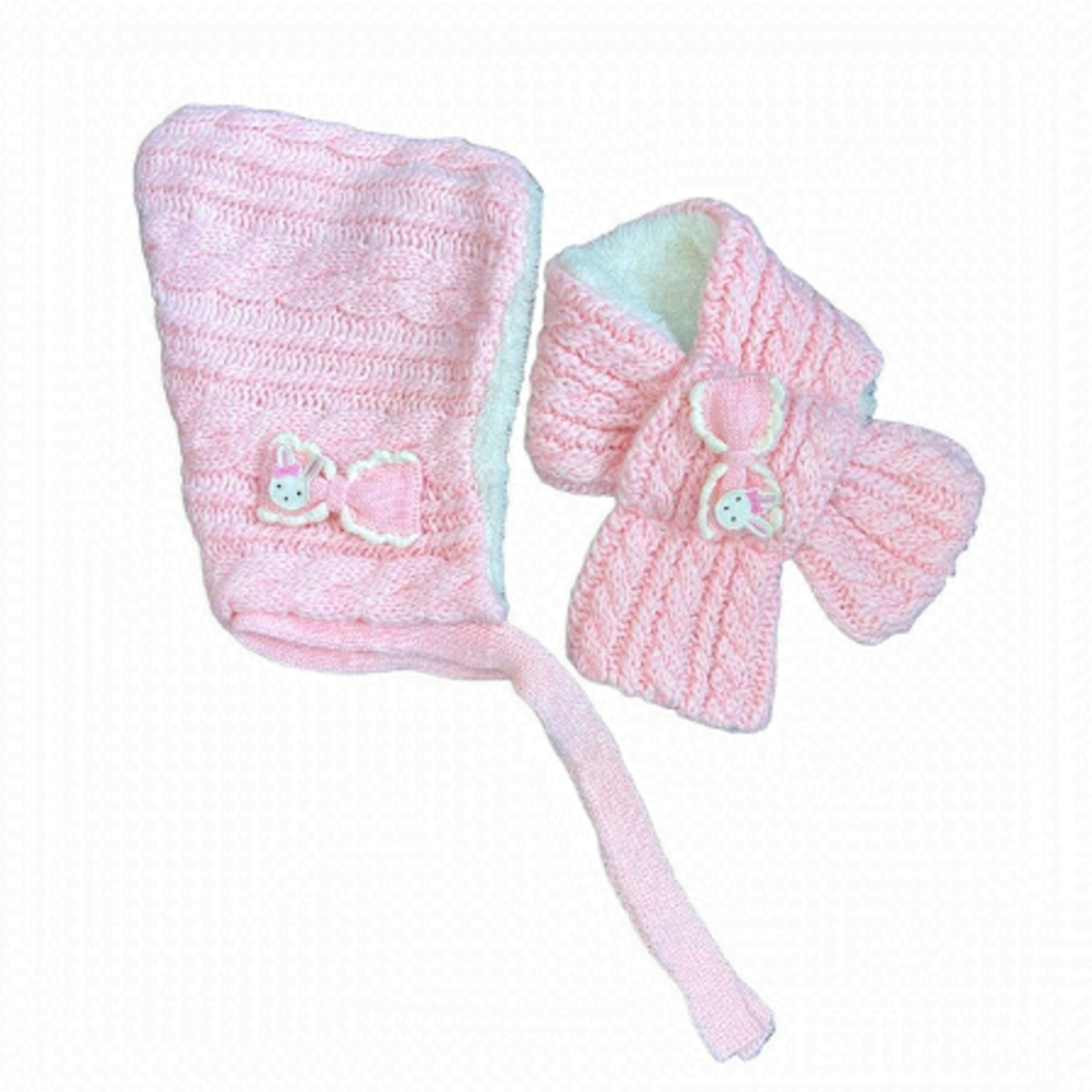 Pink Cable Knit Fleece Lined Gnome Toddler Winter Hat Scarf Set